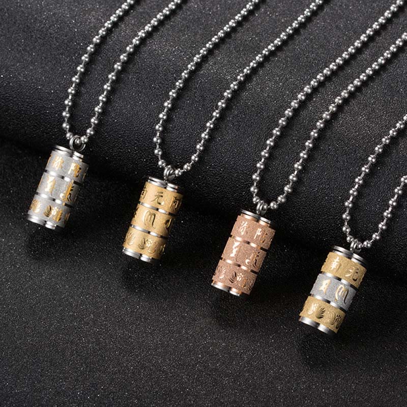 Tibetan Om Mani Padme Hum Lotus Pattern Prayer Wheel Titanium Steel Peace Necklace Pendant - Image 13