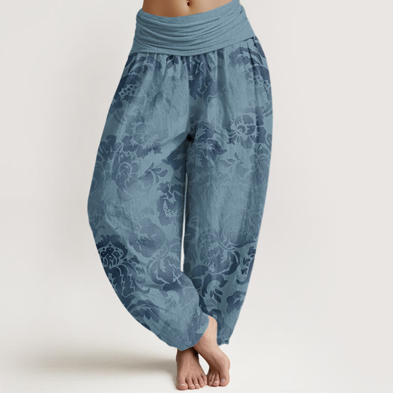 Casual Flower Leaves Design Women's Elastic Waist Harem Pants