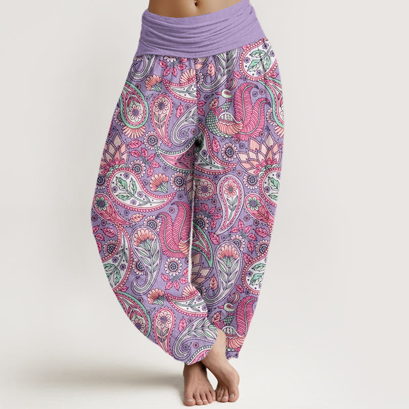 Cashew Flower Peacock Sunflower Design Women's Elastic Waist Harem Pants