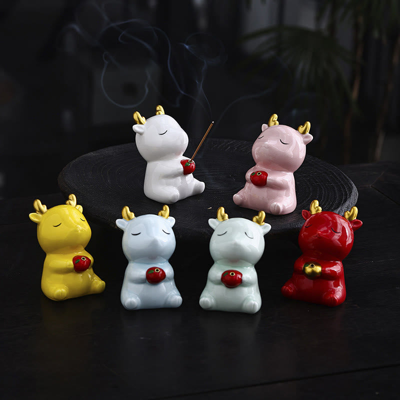 Cute Deer Holder Healing Ceramic Incense Burner Desk Decoration