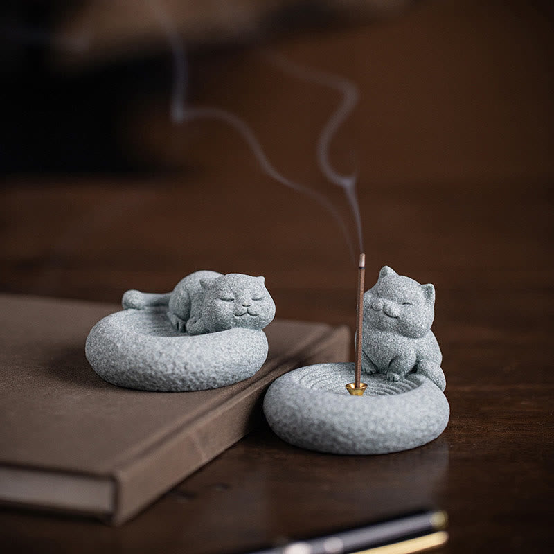 Cute Lazy Standing Cat Healing Incense Burner Desk Decoration