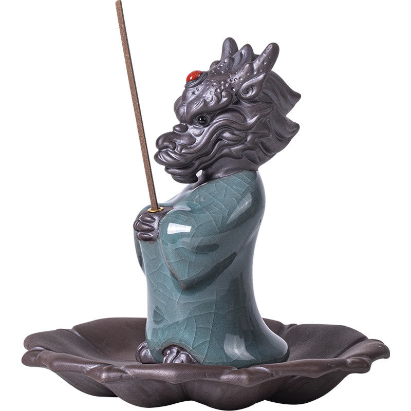 Praying Dragon King Lotus Base Fu Character Ceramic Healing Incense Burner Desk Decoration - Image 17