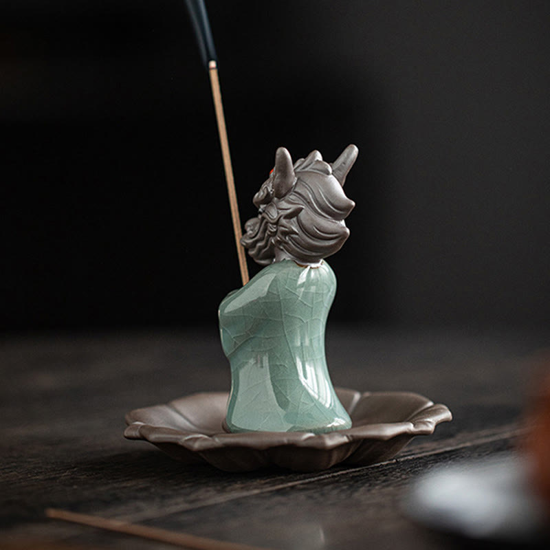 Praying Dragon King Lotus Base Fu Character Ceramic Healing Incense Burner Desk Decoration - Image 7