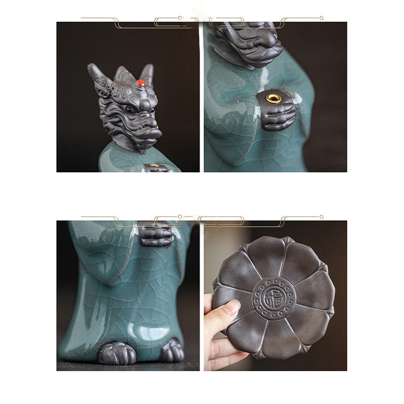 Praying Dragon King Lotus Base Fu Character Ceramic Healing Incense Burner Desk Decoration - Image 10