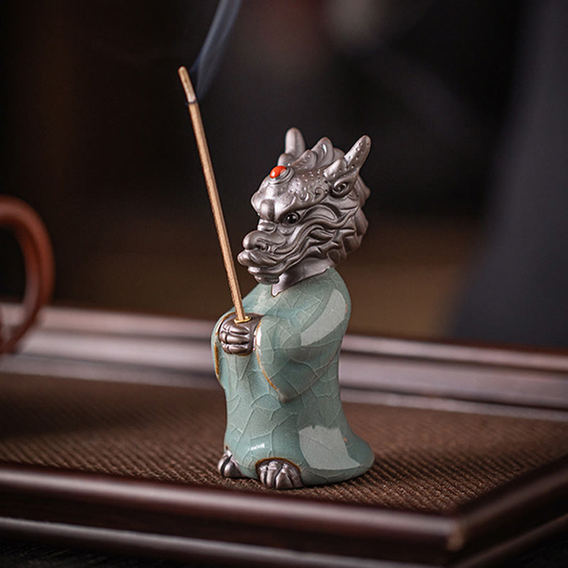 Praying Dragon King Lotus Base Fu Character Ceramic Healing Incense Burner Desk Decoration - Image 13