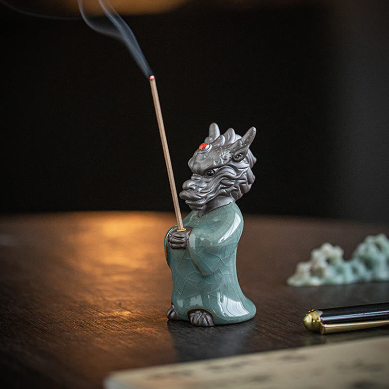 Praying Dragon King Lotus Base Fu Character Ceramic Healing Incense Burner Desk Decoration - Image 14
