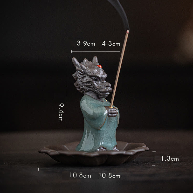 Praying Dragon King Lotus Base Fu Character Ceramic Healing Incense Burner Desk Decoration - Image 11