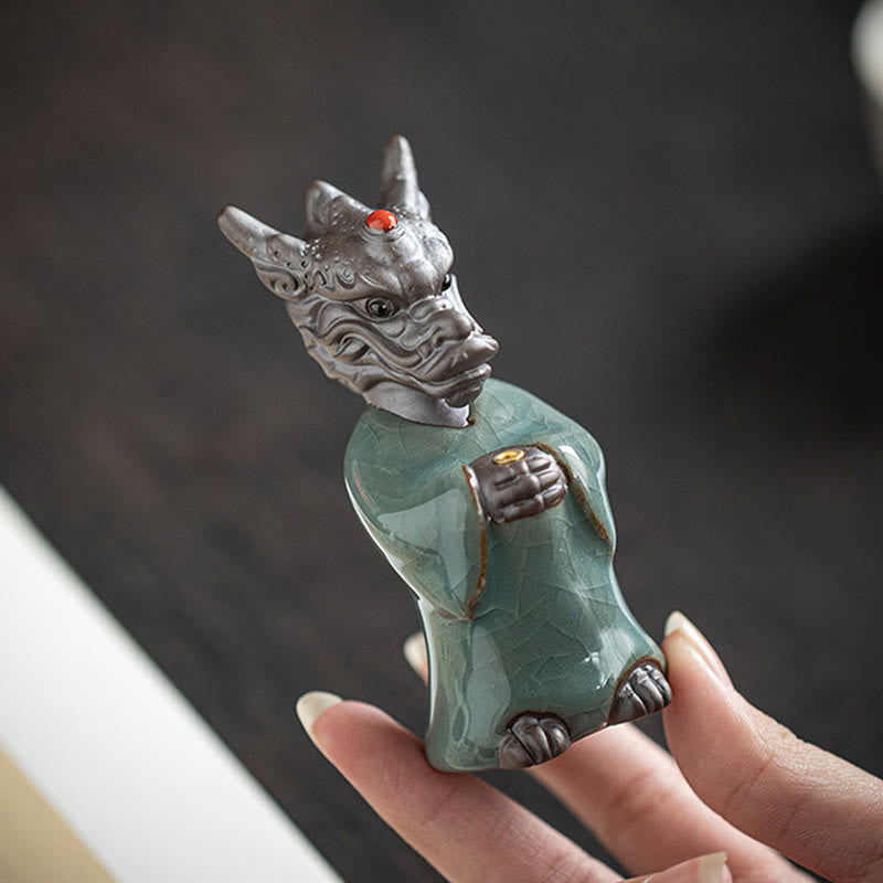 Praying Dragon King Lotus Base Fu Character Ceramic Healing Incense Burner Desk Decoration - Image 16