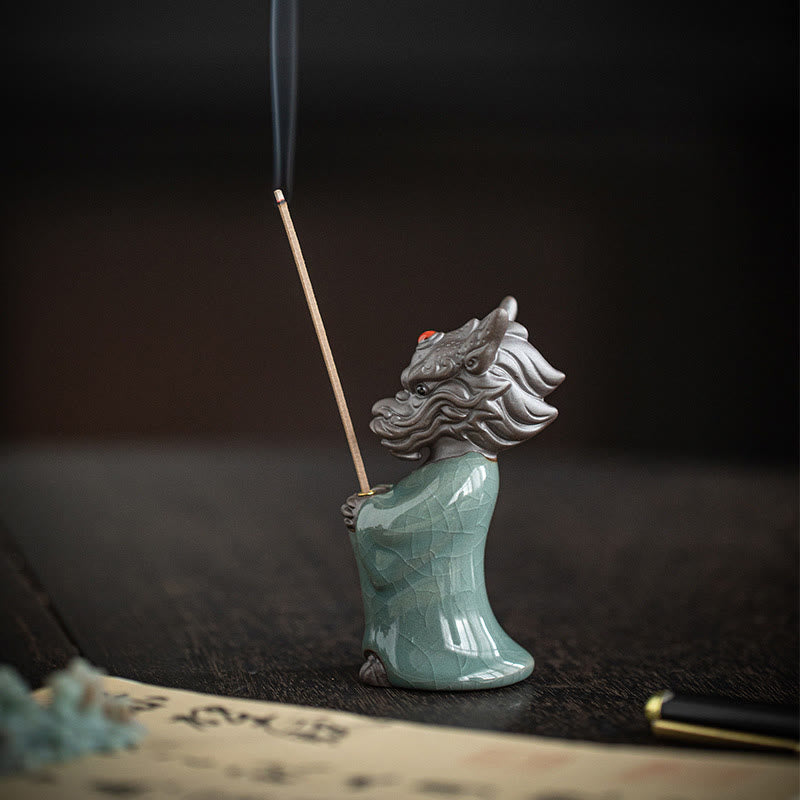 Praying Dragon King Lotus Base Fu Character Ceramic Healing Incense Burner Desk Decoration - Image 15