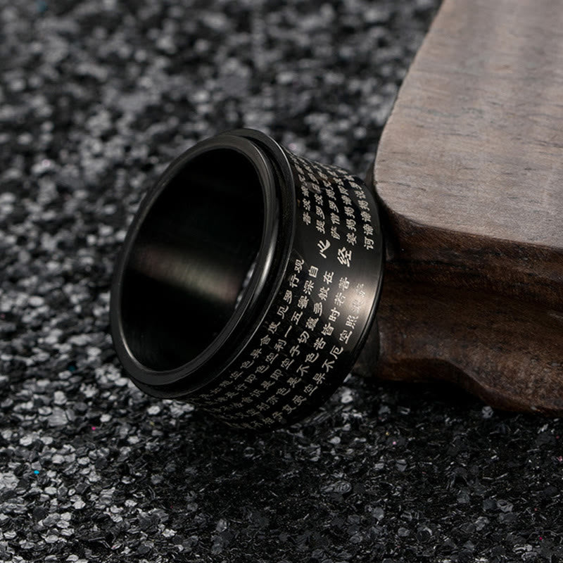 Tibetan Miniature Scriptures Heart Sutra Titanium Steel Spinner Balance Ring - Image 3