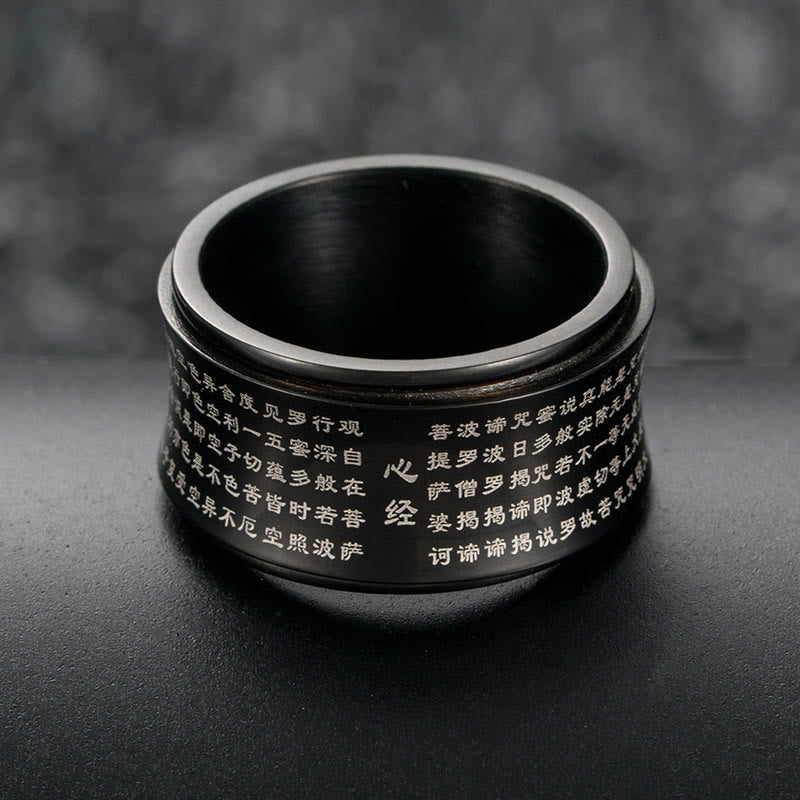 Tibetan Miniature Scriptures Heart Sutra Titanium Steel Spinner Balance Ring
