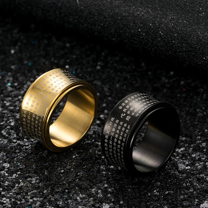 Tibetan Miniature Scriptures Heart Sutra Titanium Steel Spinner Balance Ring - Image 12