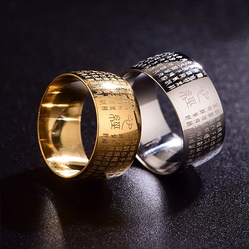 Tibetan Seal Heart Sutra Titanium Steel Balance Ring - Image 22