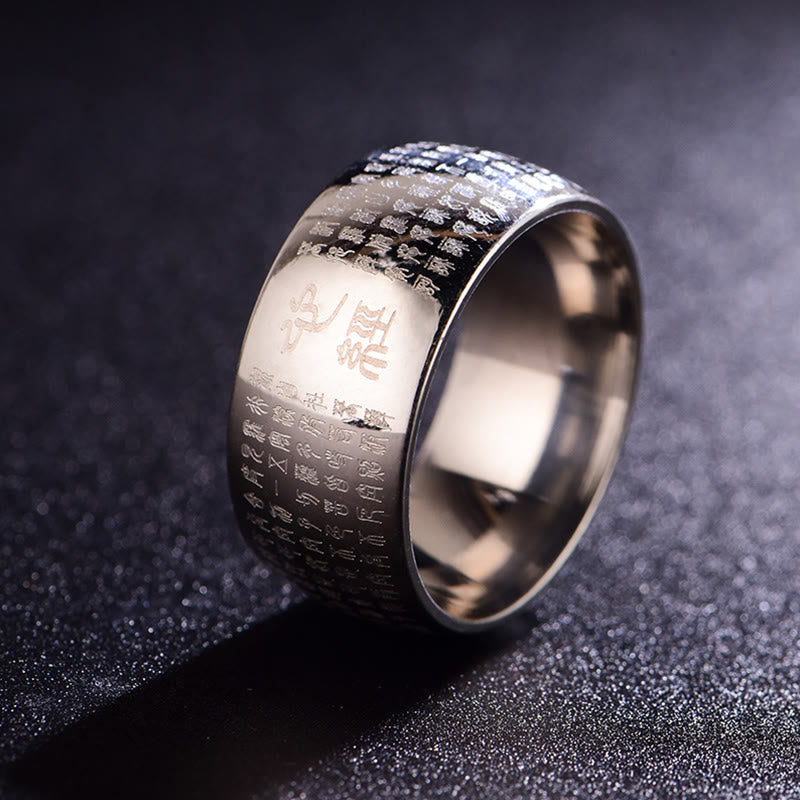 Tibetan Seal Heart Sutra Titanium Steel Balance Ring - Image 12