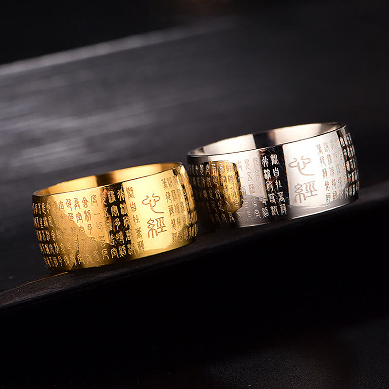 Tibetan Seal Heart Sutra Titanium Steel Balance Ring - Image 24