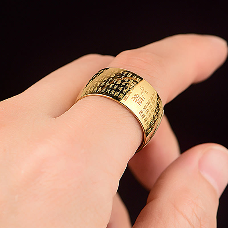 Tibetan Seal Heart Sutra Titanium Steel Balance Ring - Image 4