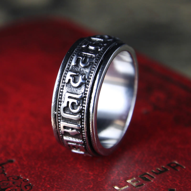 Tibetan Om Mani Padme Hum Titanium Steel Spinner Balance Ring
