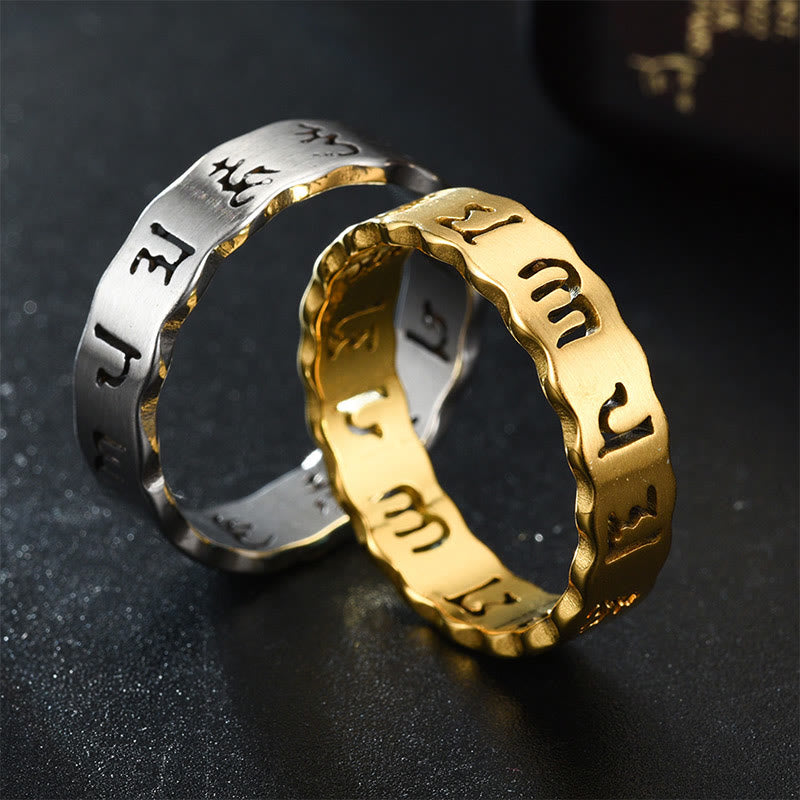 Tibetan Hollow Om Mani Padme Hum Titanium Steel Balance Ring