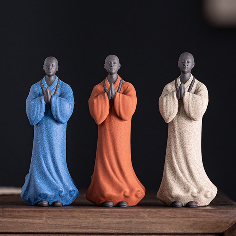 Meditating Praying Monk Figure Ceramic Compassion Serenity Home Decoration
