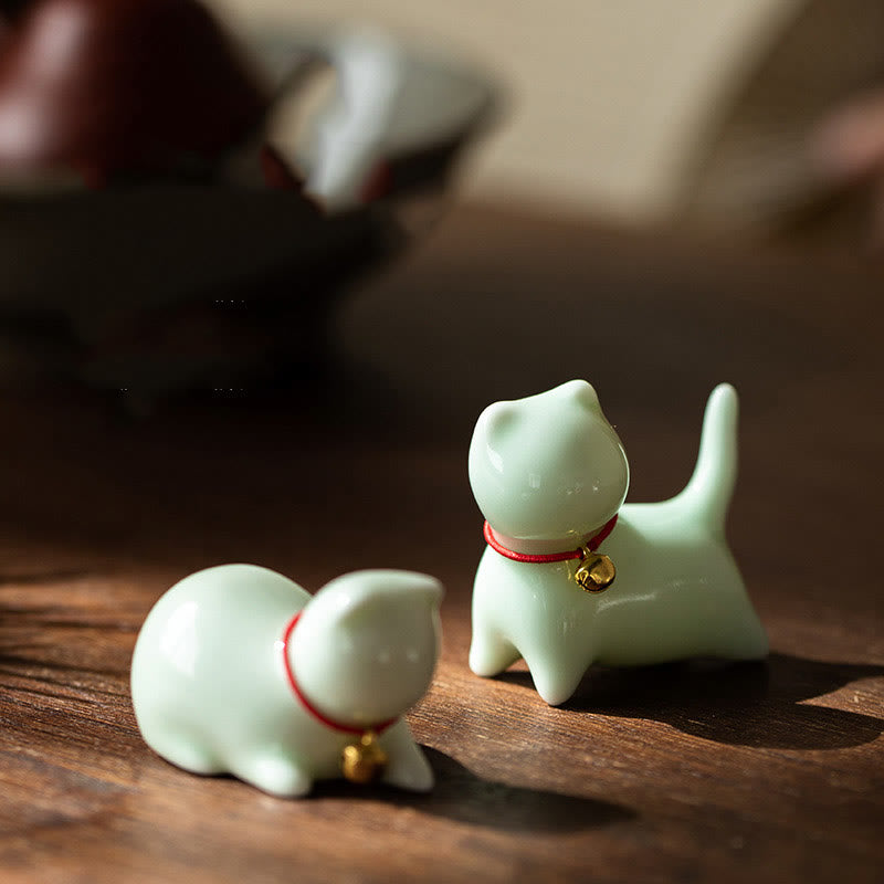 Mini Cute Standing Lying Cat Tea Pet Ceramic Home Desk Figurine Decoration