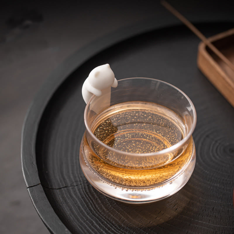 Mini Hanging White Cat Tea Pet Ceramic Home Desk Figurine Decoration