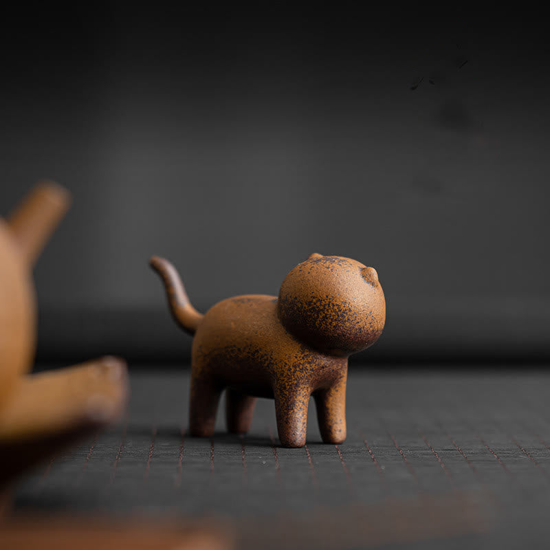 Mini Standing Cat Feng Shui Frog Toad Tea Pet Ceramic Home Desk Figurine Decoration