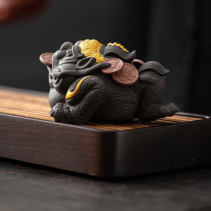 Feng Shui Frog Toad Copper Coins Ceramic Purple Clay Wealth Home Tea Pet Figurine Decoration - Image 7