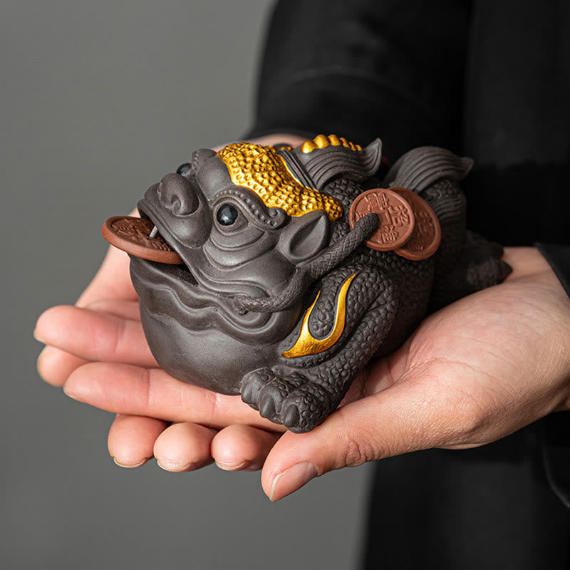 Feng Shui Frog Toad Copper Coins Ceramic Purple Clay Wealth Home Tea Pet Figurine Decoration - Image 4