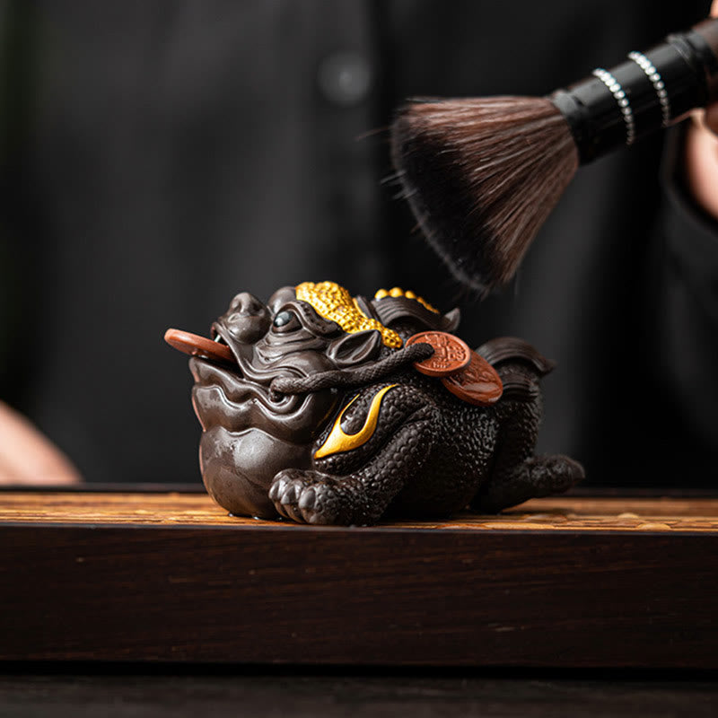 Feng Shui Frog Toad Copper Coins Ceramic Purple Clay Wealth Home Tea Pet Figurine Decoration - Image 10