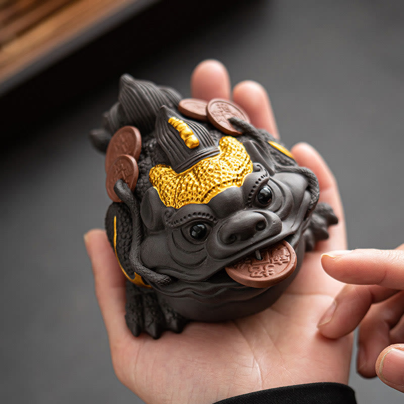 Feng Shui Frog Toad Copper Coins Ceramic Purple Clay Wealth Home Tea Pet Figurine Decoration - Image 3