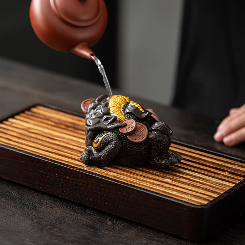 Feng Shui Frog Toad Copper Coins Ceramic Purple Clay Wealth Home Tea Pet Figurine Decoration - Image 9