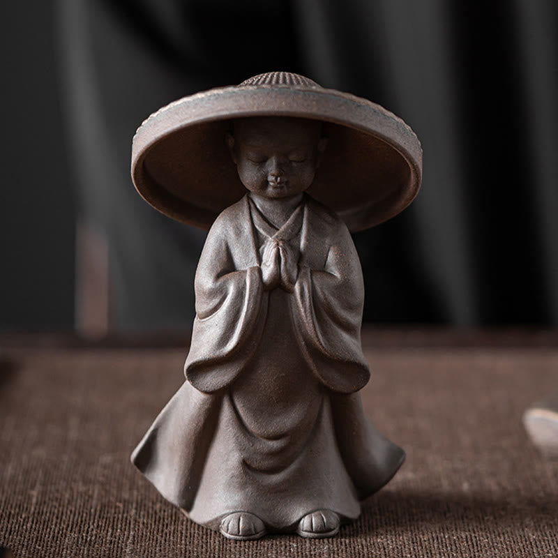Little Brown Monk Hat Strainer Ceramic Tea Accessories Figurine Zen Home Desk Decoration