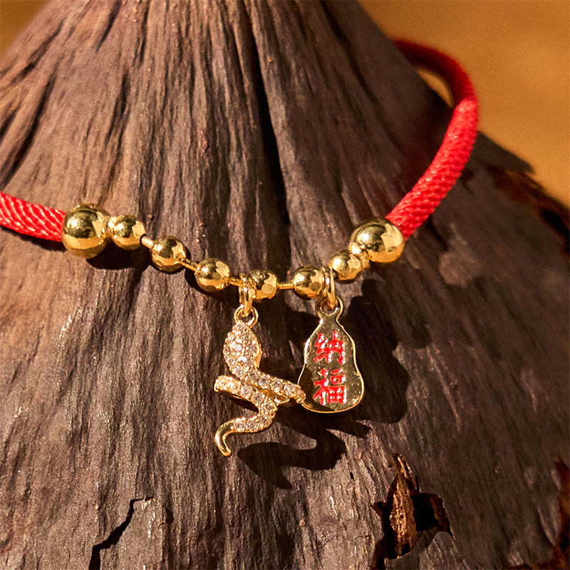 Handmade Red String Fu Character Year Of The Snake Protection Braided Bracelet - Image 4