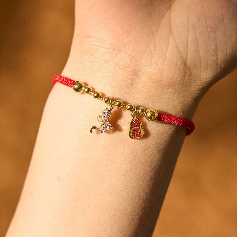 Handmade Red String Fu Character Year Of The Snake Protection Braided Bracelet - Image 5