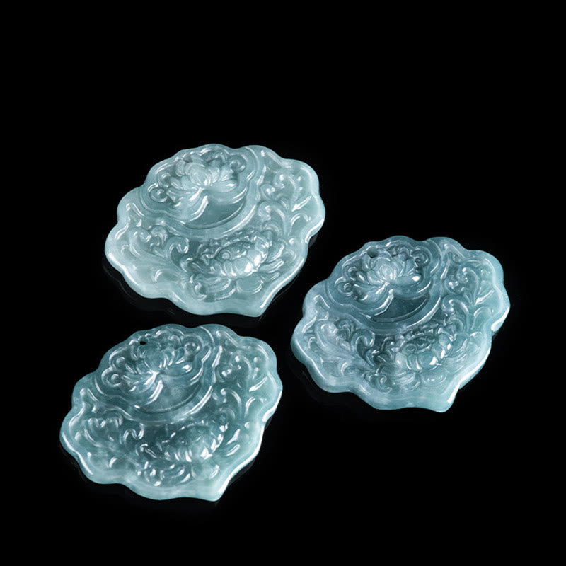 Lotus Pattern Carved Jade Abundance Prosperity Necklace Rope Pendant - Image 5