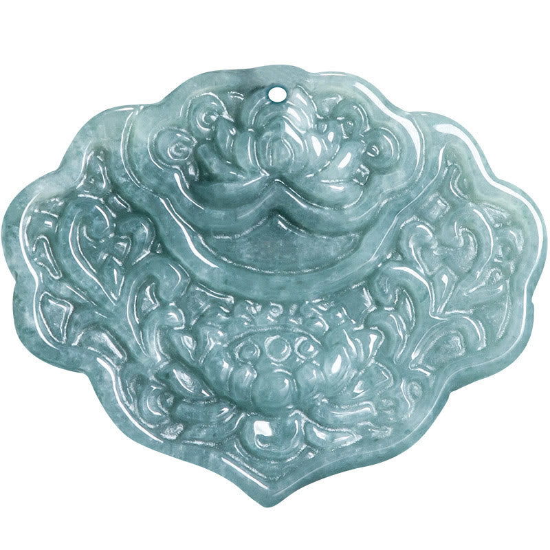 Lotus Pattern Carved Jade Abundance Prosperity Necklace Rope Pendant - Image 10