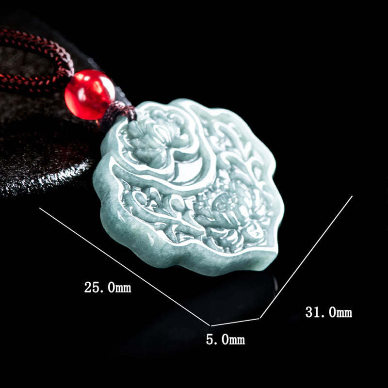 Lotus Pattern Carved Jade Abundance Prosperity Necklace Rope Pendant - Image 8
