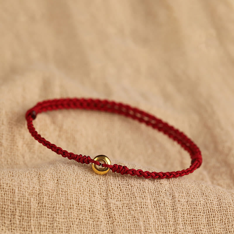 999 Gold Small Peace Buckle Red String Protection Luck Braided Bracelet Anklet