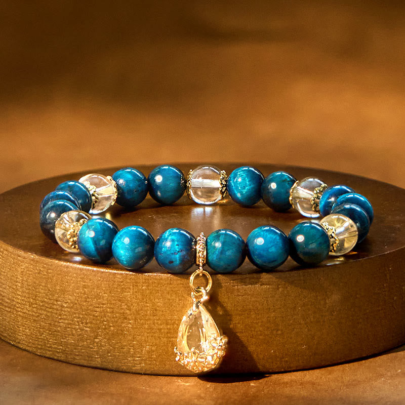 Blue Tiger Eye White Crystal Water Drop Strength Bracelet
