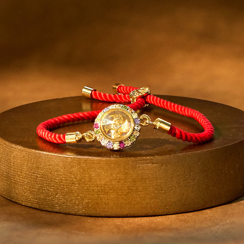 Copper Brass Color Rotatable Windmill Feng Sheng Shui Qi Fu Red String Faith Braided Bracelet