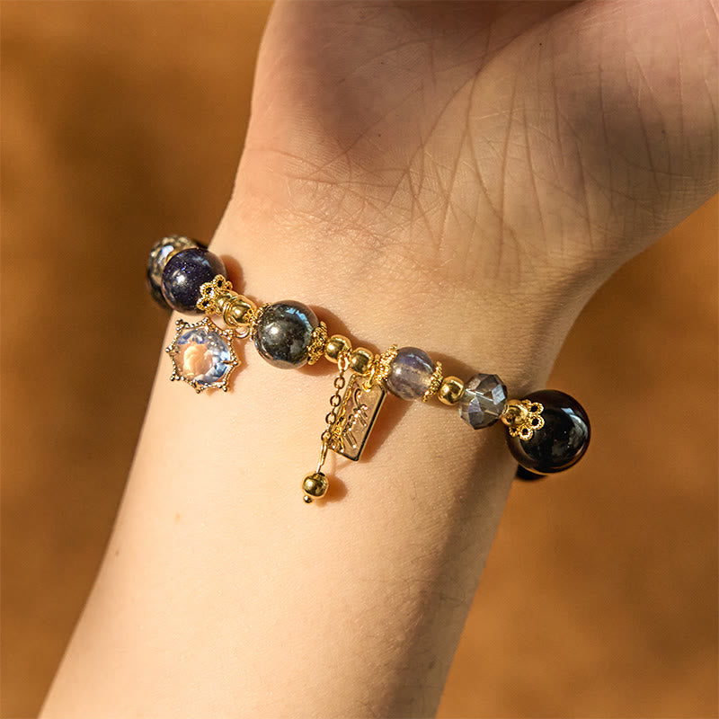 Natural Black Obsidian Hematite Blue Sandstone Strength Bracelet - Image 4