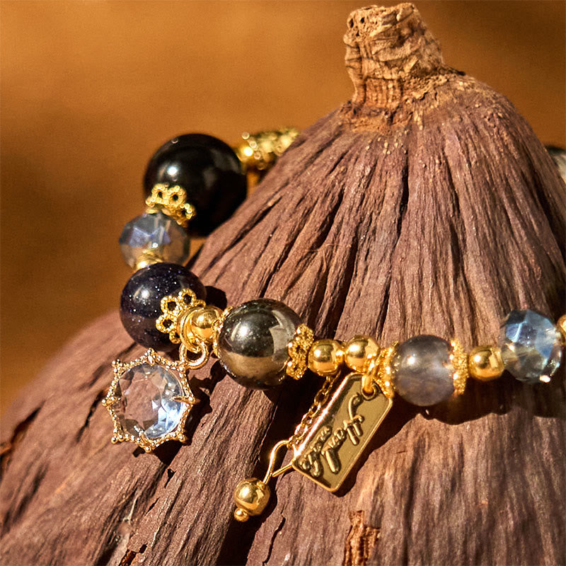 Natural Black Obsidian Hematite Blue Sandstone Strength Bracelet - Image 3
