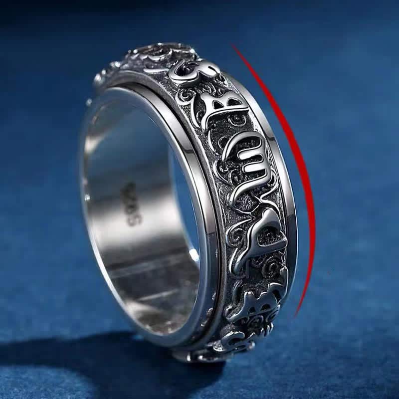 Six True Words Swastika Copper Healing Rotatable Ring - Image 3