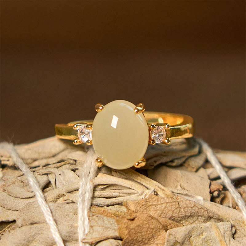 Natural Hetian Jade Zirconia Egg Copper Prosperity Ring