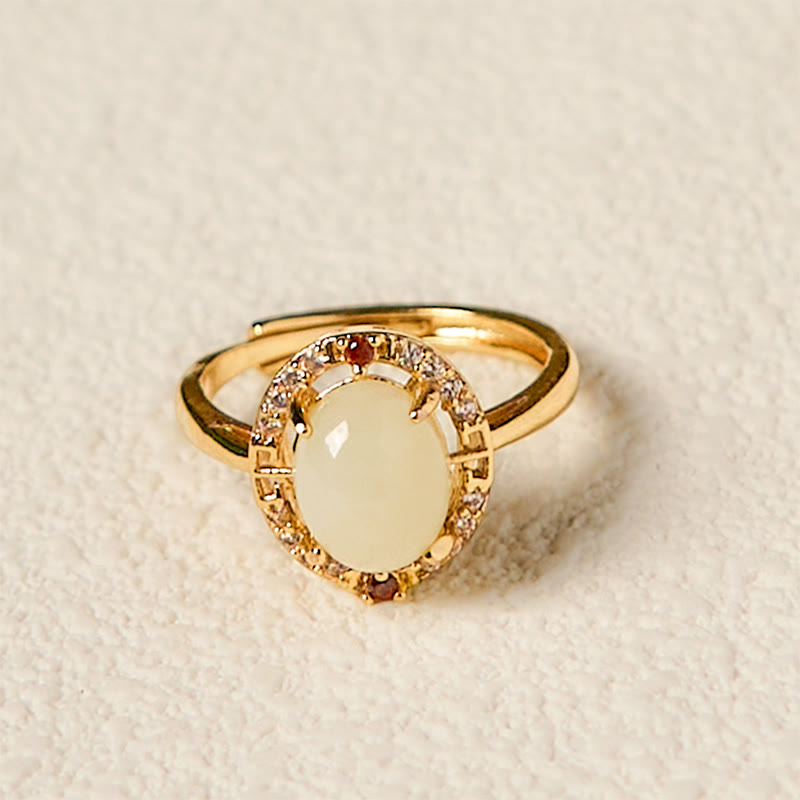 Natural Hetian Jade Zirconia Egg Copper Open Luck Ring - Image 3