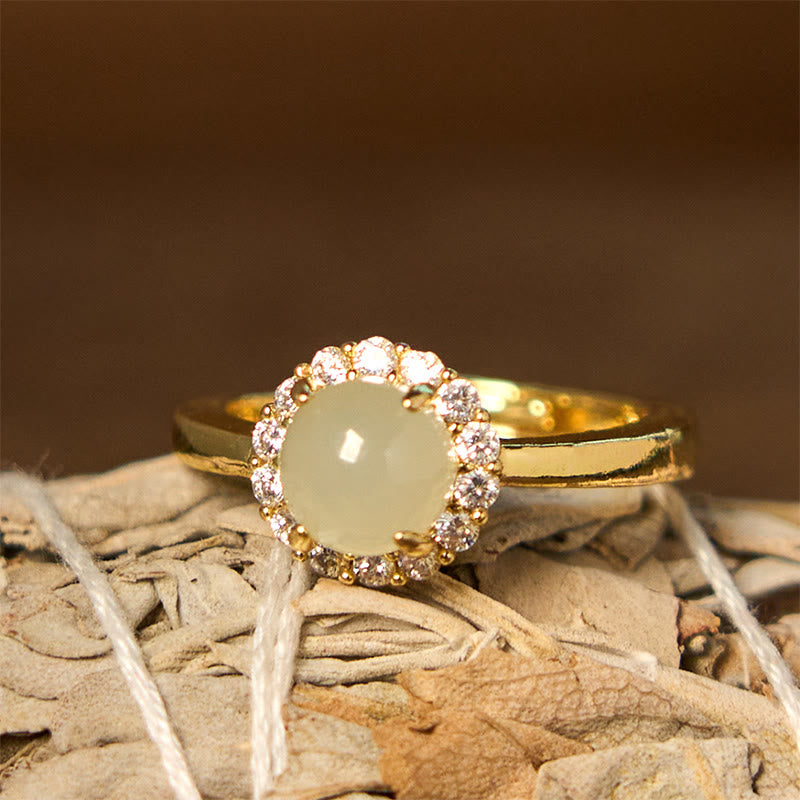 Natural Hetian Jade Egg Copper Open Luck Prosperity Ring