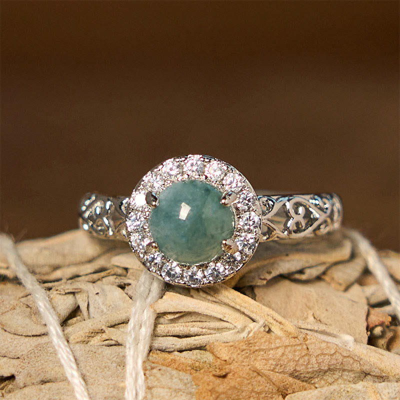 Natural Hetian Jade Egg Ruyi Stick Pattern Luck Ring