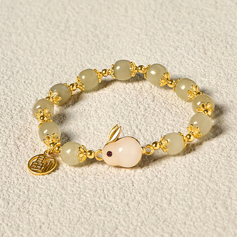 Natural Hetian Jade Fu Character Fu Brand Rabbit Abundance Bracelet - Image 5