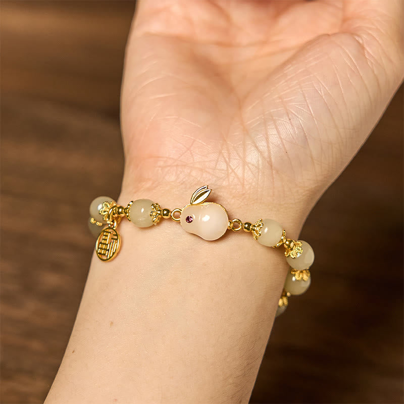 Natural Hetian Jade Fu Character Fu Brand Rabbit Abundance Bracelet - Image 7