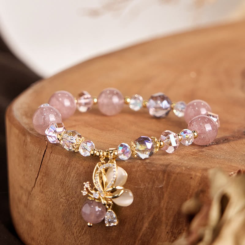 Natural Strawberry Quartz Butterfly Healing Bracelet - Image 3
